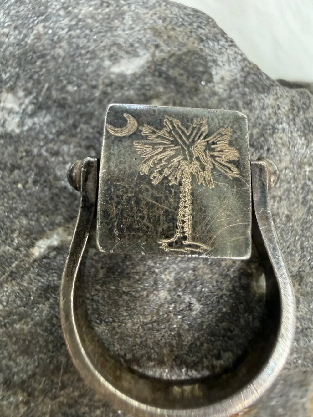 Vintage Sterling Silver Etched Palm Tree & Monogram Spin Ring Size 5.75